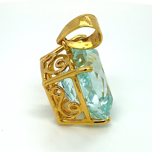 GIA Certified Aquamarine 24.15ct Solid 18K Pendant - Picture 3 of 7